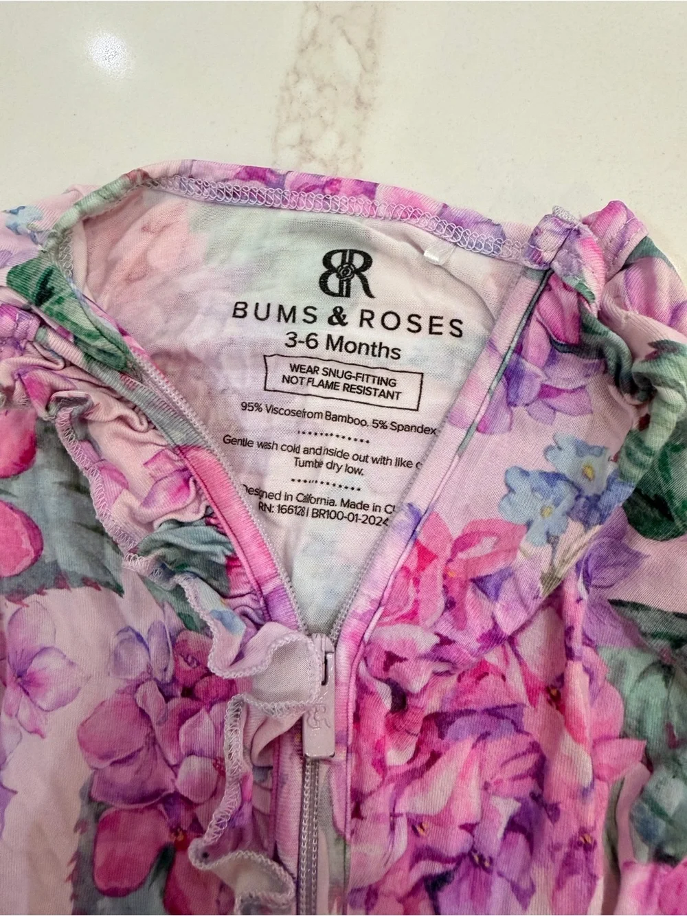 3pc Bamboo bundle Baby Girl Floral Zip Sleepers 3-6M Bums & Roses LEV Baby